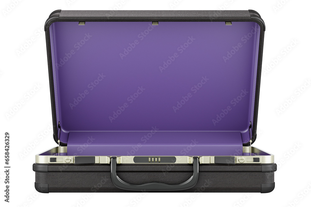 Opened empty Briefcase with Combination Locks, Black. 3D rendering isolated on transparent background Opened empty Briefcase with Combination Locks, Black. 3D rendering isolated on transparent background