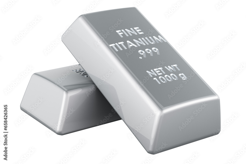 Titanium ingots, titanium bars. 3D rendering isolated on transparent background Titanium ingots, titanium bars. 3D rendering isolated on transparent background