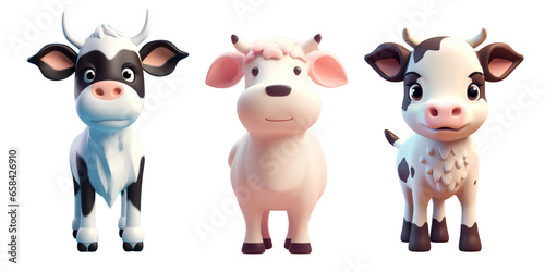 Set of cute cow creative minimal 3d style isolated white background, remove background