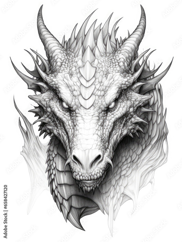 Dragon drawing, coloring page. A symbol of the Chinese New Year and fantasy stories Dragon drawing, coloring page. A symbol of the Chinese New Year and fantasy stories