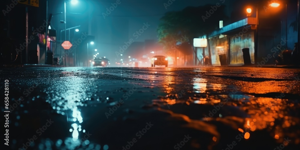 city street at night after rain