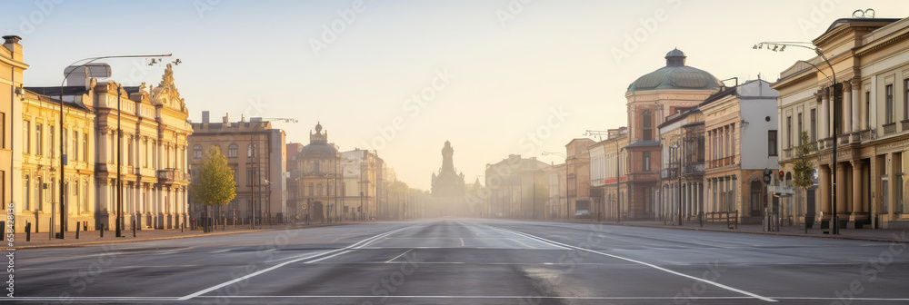 Obraz na płótnie Wide panorama empty European ancient street architecture tourist scenery w salonie