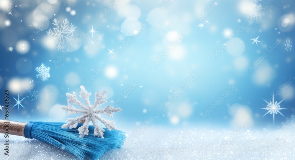 Snowflake and broom, isolated on white snow, in the style of bokeh Snowflake and broom, isolated on white snow, in the style of bokeh