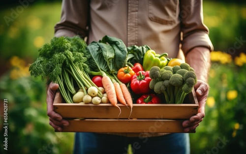 Farmer hands holding a box ...