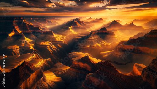 Awe-inspiring panoramic view of the Grand Canyon during sunset