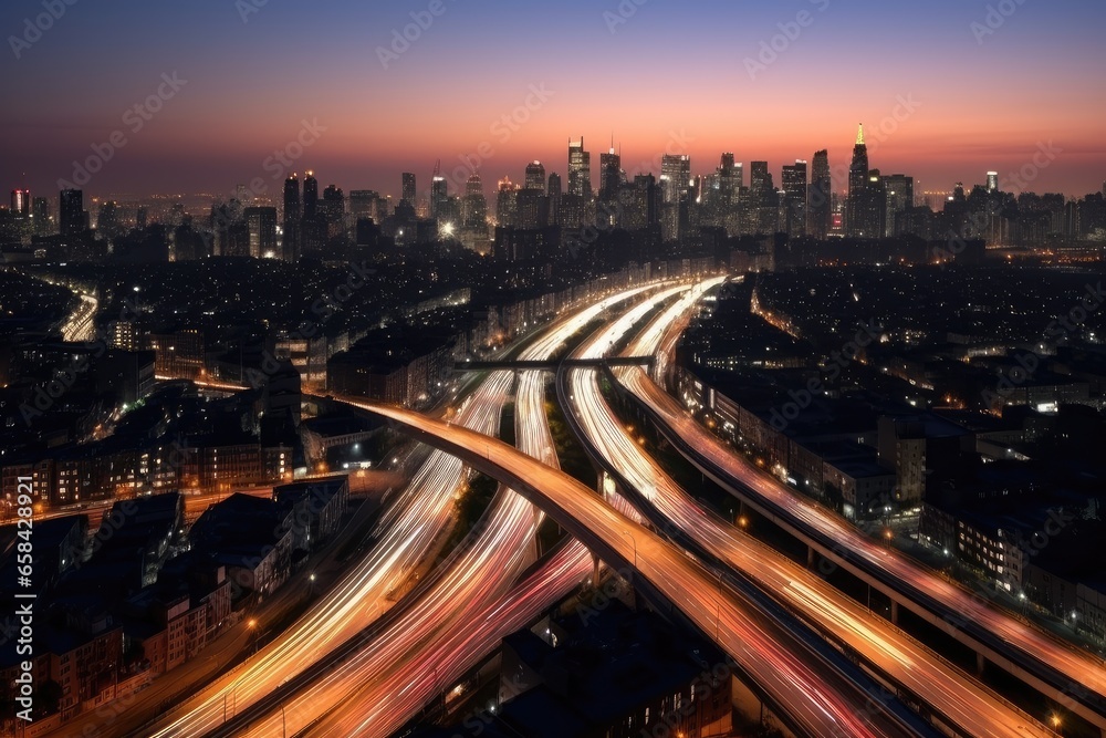 Aerial photography of streets in the night city