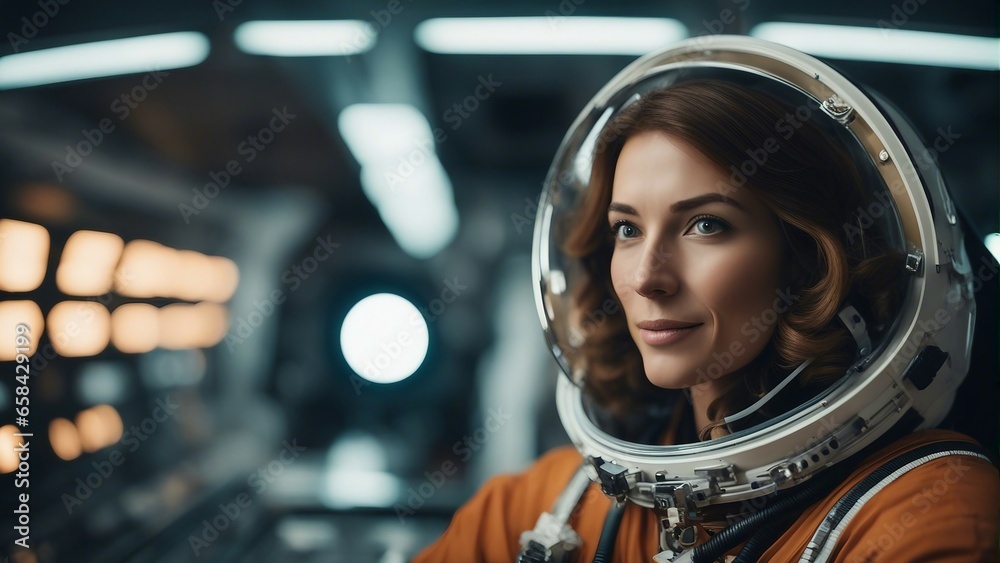 portrait of astronaut woman inside the space shuttle portrait of astronaut woman inside the space shuttle