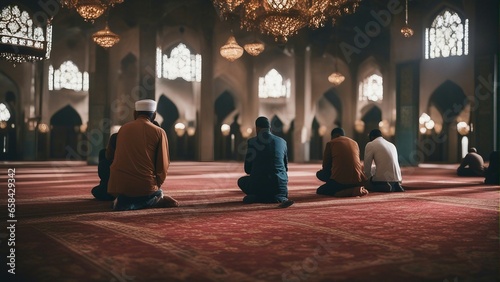 Muslims worshiping in the mosque photo