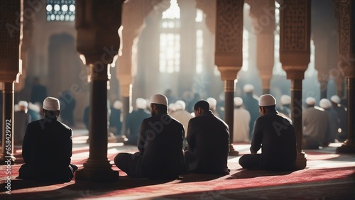 Muslims worshiping in the mosque photo