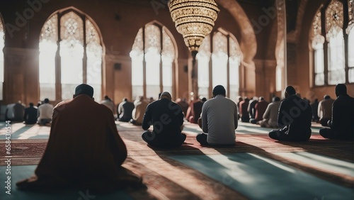 Muslims worshiping in the mosque photo