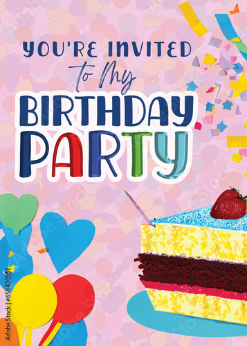 Pink Birthday Party Invitation Printable Illustration