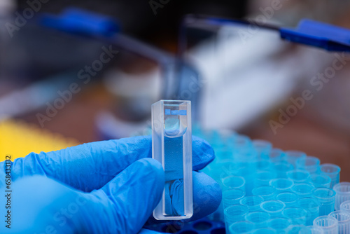 spectrometer cuvette at the biology, bioengineering and chemical laboratory