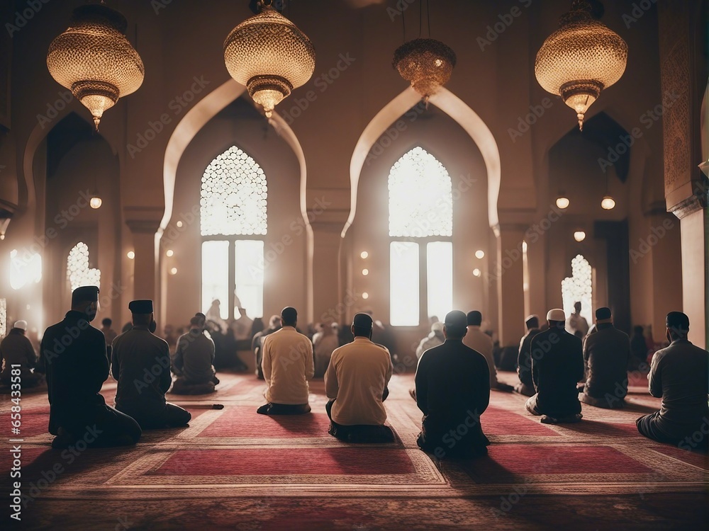 Muslims worshiping in the mosque
