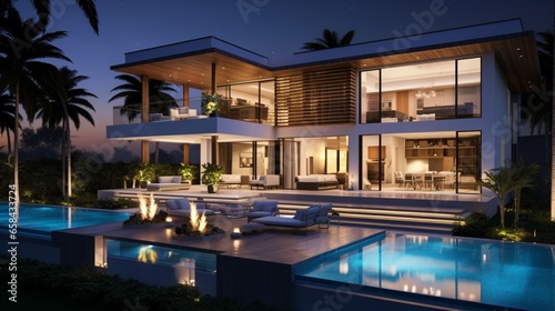 Residence with contemporary design, featuring a luxurious outdoor oasis with smart systems.