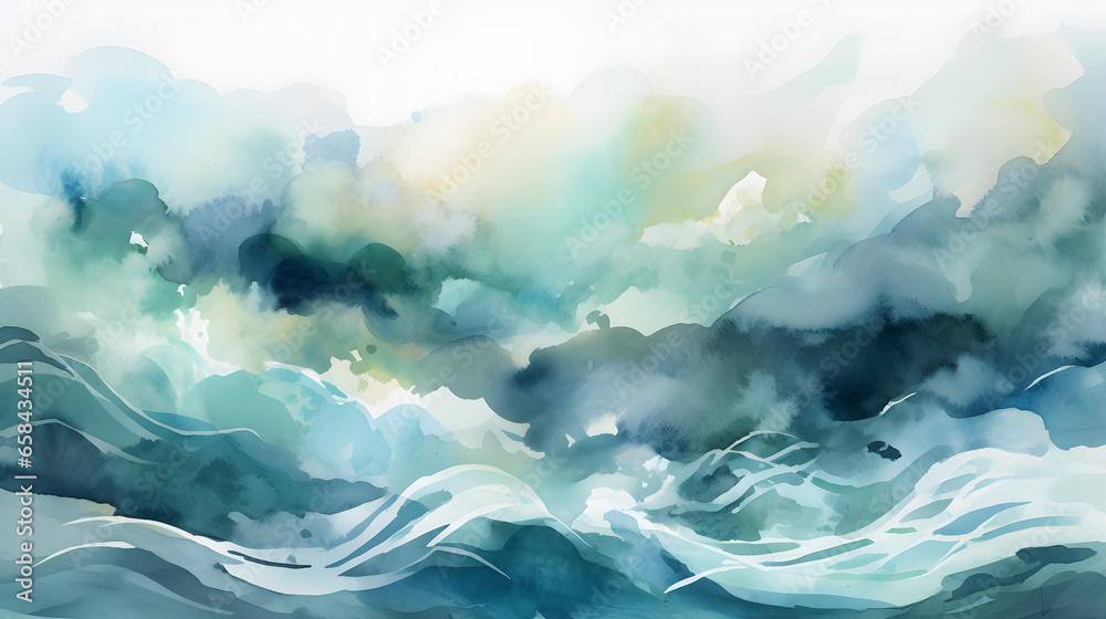 A watercolor painting of waves in the ocean