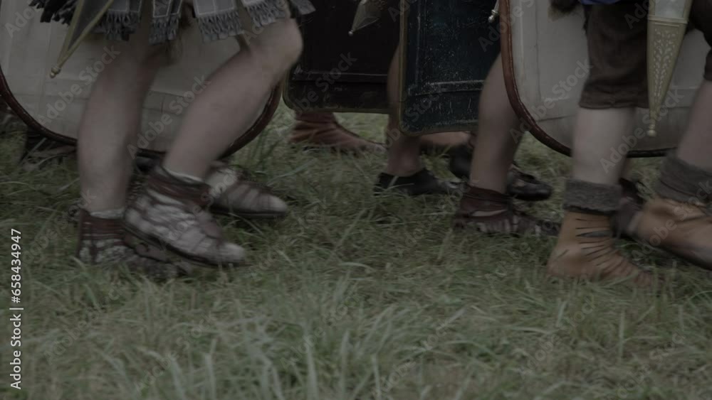Group of Epic Armies Troop of Historical Gladiators in Uniform Going to War Group of Epic Armies Troop of Historical Gladiators in Uniform Going to War