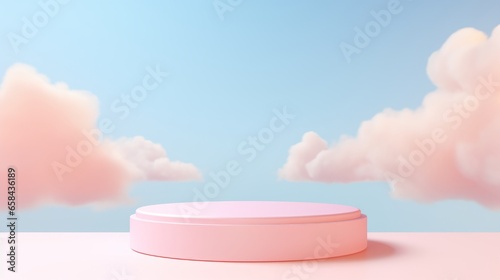 Background pink podium sky 3d platform luxury product beauty display render heaven dreamy stage. Pink stand smoke scene podium white background pastel romantic space sunset abstract backdrop light. photo