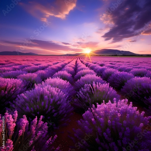 Majestic Lavender Fields at Dusk  A Breathtaking Landscape