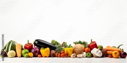 Organic food background and Copy space. Food photography different fruits and vegetables isolated white background. High resolution product : Generative AI