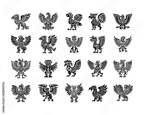 A collection of tribal griffin vector illustrations