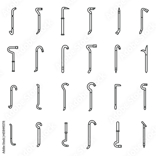 Crowbar icons set outline vector. Breaking equipment. Bar tool photo