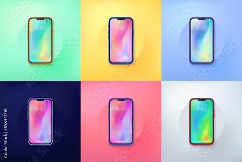 Phone Mockup Collection | Colourful smartphones flat with shadow over a background.