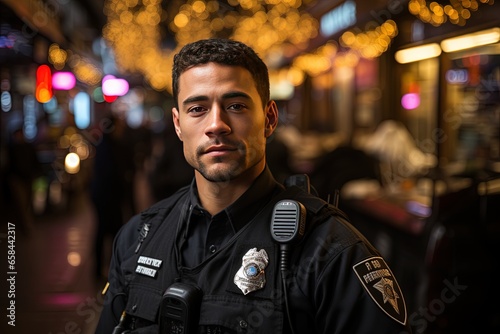 A police officer in uniform, symbolizing authority and community safety.