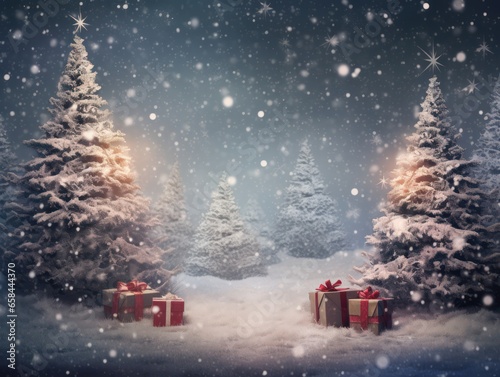 christmas trees and gifts background illustration © Christiankhs