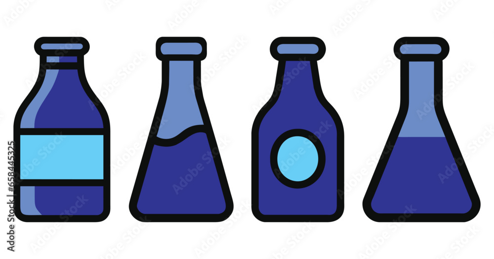 Set of water bottle, plastic bottle in flat cartoon style, vector isolated on white background Set of water bottle, plastic bottle in flat cartoon style, vector isolated on white background