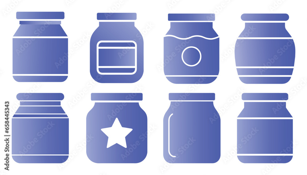Set of honey jar icon, jam jar bottle icon symbol, flat vector ...