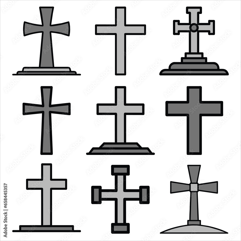 Christian cross icons set, easy editing and recolor, vector isolated on white background