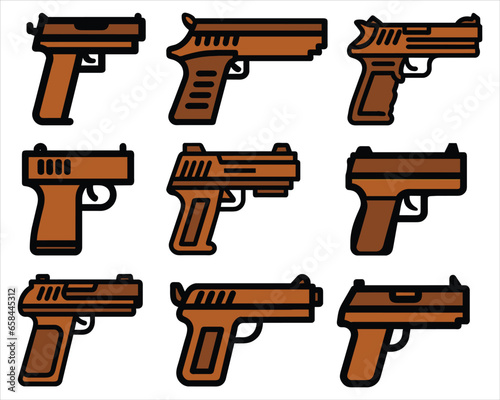 Set of silhouettes firearms logo, gun icon, vector isolated on white background, editable