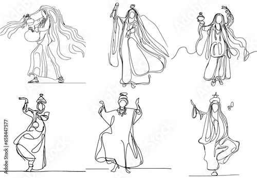 One-Line Drawing of Gnawa Dancers: African Spirit and Vibes in Minimalist Art, vector