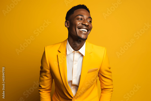 handsome young man, smiling and laughing, wearing bright clothes