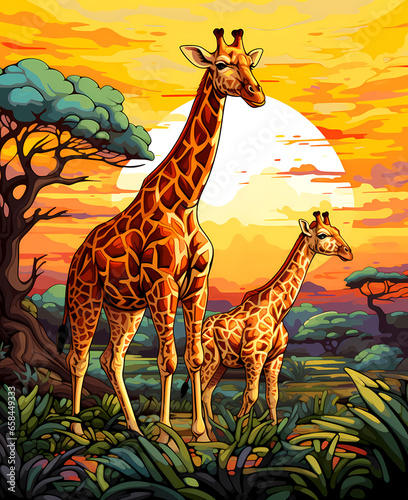 Cartoon Giraffe Safari