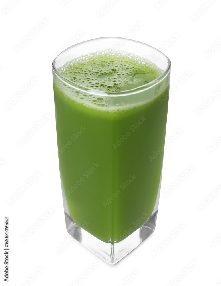Glass of fresh celery juice on white background Glass of fresh celery juice on white background
