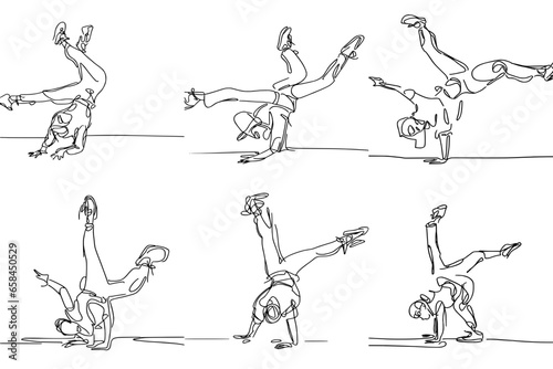One-Line Drawing of Breakdancing: Power, Grace, and Flow, vector
