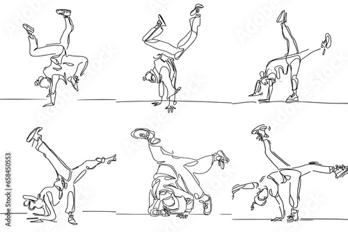 One-Line Drawing of Breakdancing: Power, Grace, and Flow, vector photo