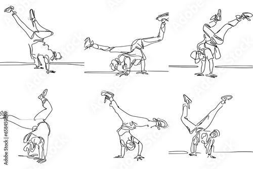 One-Line Drawing of Breakdancing: Power, Grace, and Flow, vector