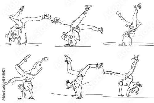 One-Line Drawing of Breakdancing: Power, Grace, and Flow, vector