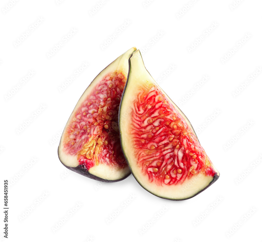 Slices of fresh ripe fig isolated on white Slices of fresh ripe fig isolated on white