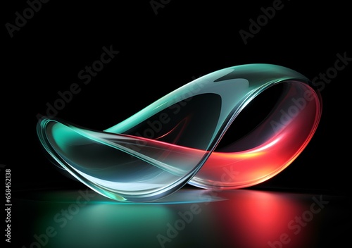 abstract image of curved glass on a black background, colorful moebius, light cyan and violet, modernism realistic still life, light red and light green, 3d wallpaper. generative AI