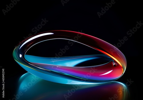 abstract image of curved glass on a black background, colorful moebius, light cyan and violet, modernism realistic still life, light red and light green, 3d wallpaper. generative AI photo