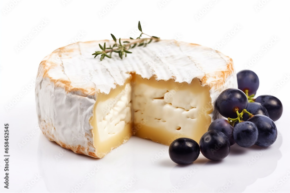 Brie cheese on white background. Generative AI