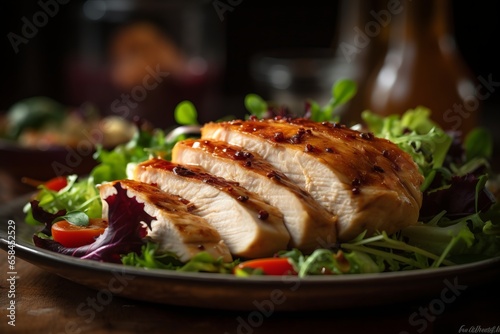 Chicken fillet with salad on plate
