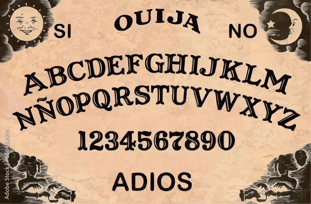 Tablero de ouija vectorizado en español - obrazy, fototapety, plakaty 
