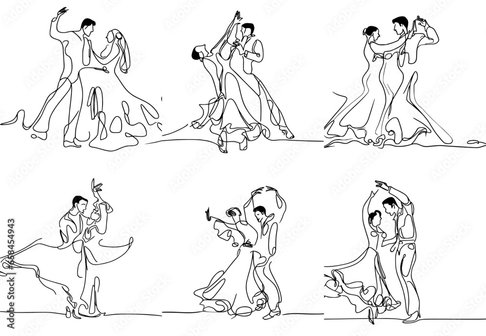one-line drawing of couples dancing flamenco , simple and minimalist, vector
