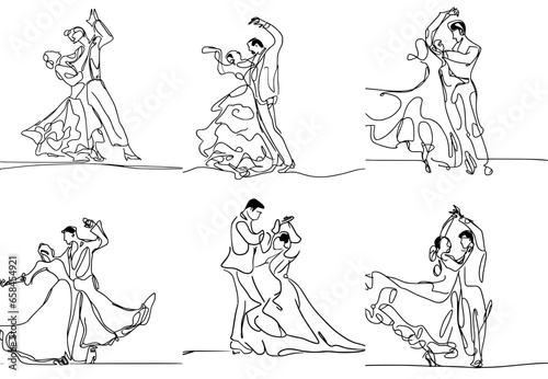 one-line drawing of couples dancing flamenco , simple and minimalist, vector