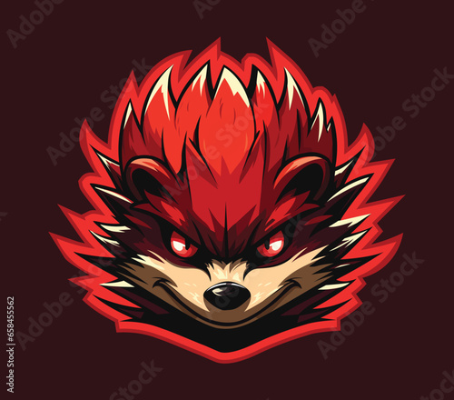 Scheming Scarlet Hedgehog: Vector Graphics Mascot Logo Character Illustration of a Crafty Hedgehog, Symbolizing Sharp Wits, Quick Thinking, and Cunning Charisma
