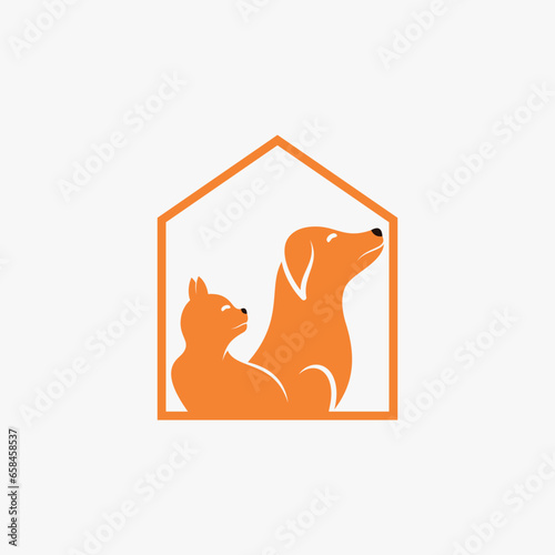 Pet house logo design with dog cat icon logo and creative element concept
